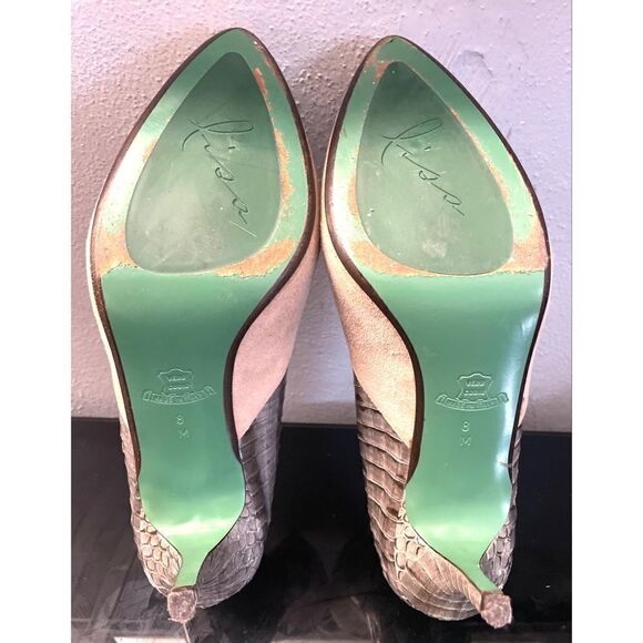 Donald J. Pliner Lisa Janis Suede Heels 3” Snakeskin Trimmed Taupe Women’s 8 M - Picture 5 of 11